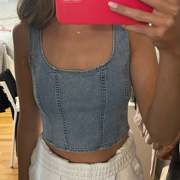 Mustard seed denim crop top size small - Picture 2 of 4